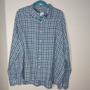 Peter Millar Blue Plaid Button Up Cotton Shirt Long Sleeves Size XL